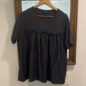 COS Dark Blue Ruffle-Yoke Short Sleeve T-shirt